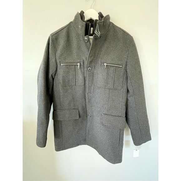 Cole Haan Mens Melton Wool-Blend Car Coat Charcoal Gray MCole Men’s Small NWT - Picture 1 of 6